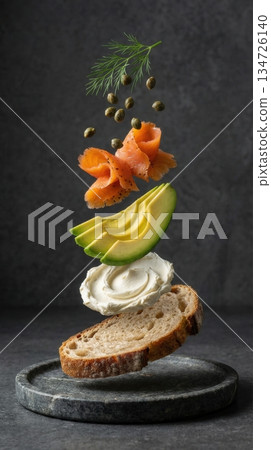 Deconstructed Smoked Salmon And Avocado Toast Ingredients 134726140