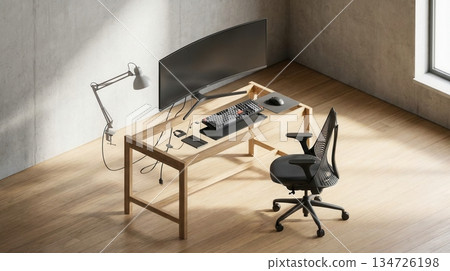 Exploded View Of Modern Floating Computer Workspace Exploded View Of Modern Floating Computer Workspace 134726198