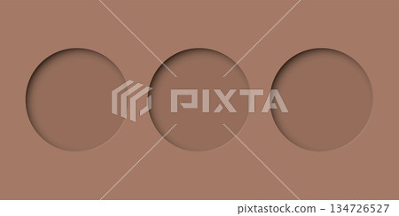 Three of abstract 3 dimension circle frame paper cut on mocha mousse background. Three of abstract 3 dimension circle frame paper cut on mocha mousse background. 134726527