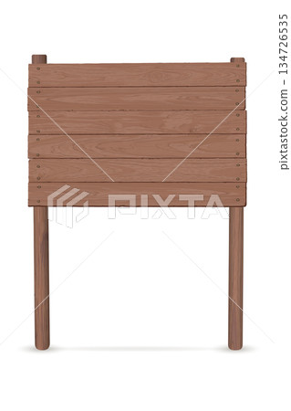 Blank brown signboard posts isolated made from cut timber panels and held together with brass rivets graphic illustrated. Nameplate wooden texture mocha mousse tone pattern. 134726535
