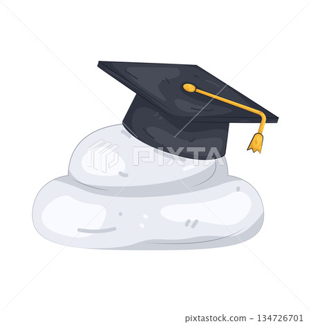 Illustration of cloud wearing graduation cap  134726701