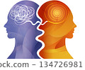 Bipolar disorder mental health concept with contrasting mind states in human profiles 134726981