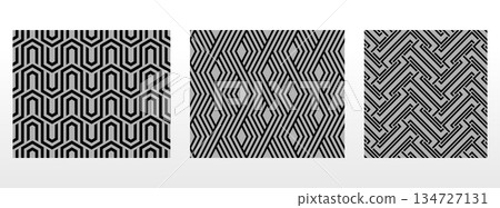 Geometric set of seamless black and gray patterns. Simple vector graphics 134727131
