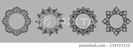 Set of decorative frames Elegant vector element for design in Eastern style, place for text. Floral black and gray borders. Lace illustration for invitations and greeting cards Set of decorative frames Elegant vector element for design in Eastern style, place for text. Floral black and gray borders. Lace illustration for invitations and greeting cards 134727133