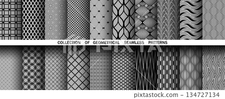 Geometric set of seamless black and gray patterns. Simple vector graphics 134727134