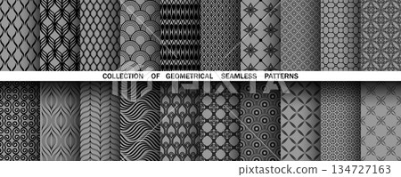Geometric set of seamless black and gray patterns. Simple vector graphics Geometric set of seamless black and gray patterns. Simple vector graphics 134727163