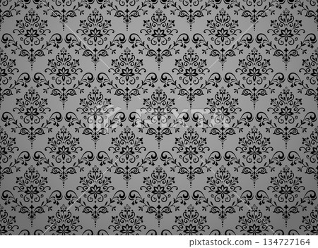 Wallpaper in the style of Baroque. Gray and black floral ornament. Seamless vector background. Graphic pattern for fabric, wallpaper, packaging. Ornate Damask flower illustration Wallpaper in the style of Baroque. Gray and black floral ornament. Seamless vector background. Graphic pattern for fabric, wallpaper, packaging. Ornate Damask flower illustration 134727164