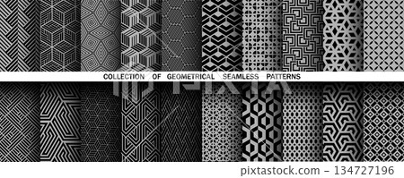 Geometric set of seamless black and gray patterns. Simple vector graphics 134727196