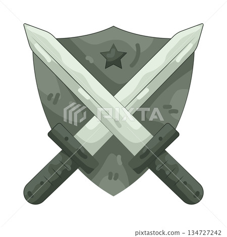 Illustration of shield with crossed swords   134727242