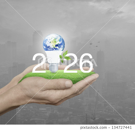 Happy new year 2026 green ecology and saving energy concept, Elements of this image furnished by NASA 134727441