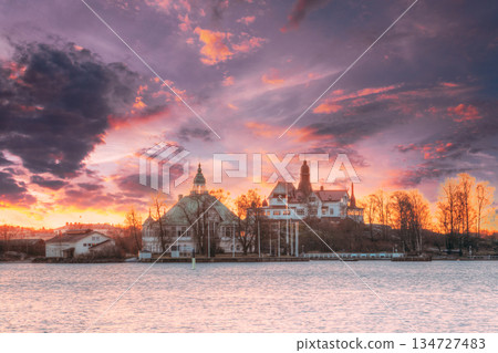 Helsinki, Finland. Sunrise Landscape Of Blekholmen Valkosaari Island And Luoto Island Helsinki, Finland. Sunrise Landscape Of Blekholmen Valkosaari Island And Luoto Island 134727483