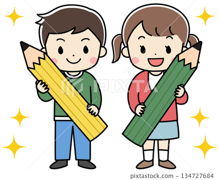 孩子們拿著大鉛筆的插圖 134727684