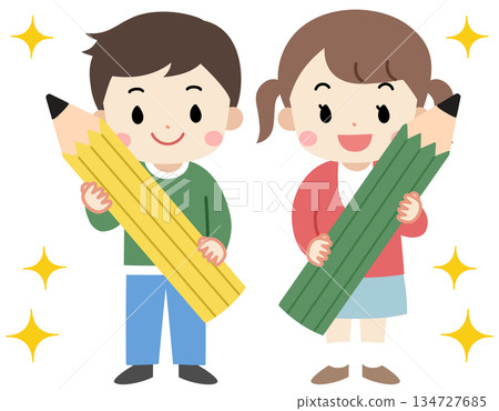 孩子們拿著大鉛筆的插圖 134727685