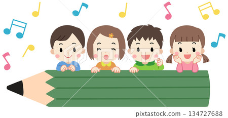 大鉛筆框和兒童插畫 134727688