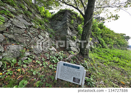 Toba Castle in Shima Province, Mie Prefecture: Main enclosure and stone walls. Castle ruins with views of the sea and railway. Toba Castle in Shima Province, Mie Prefecture: Main enclosure and stone walls. Castle ruins with views of the sea and railway. 134727886