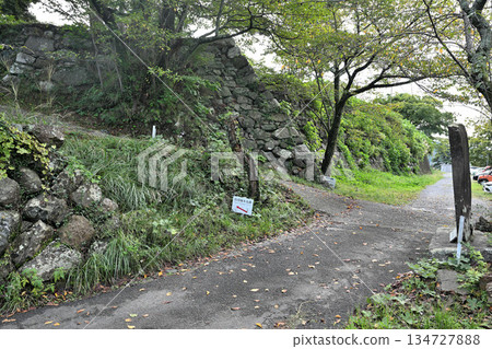 Toba Castle in Shima Province, Mie Prefecture: Main enclosure and stone walls. Castle ruins with views of the sea and railway. Toba Castle in Shima Province, Mie Prefecture: Main enclosure and stone walls. Castle ruins with views of the sea and railway. 134727888