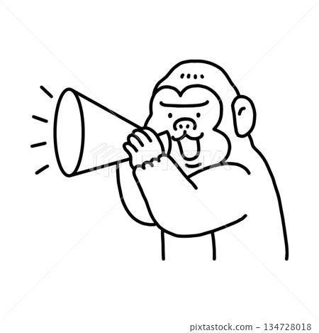 Gorilla with a megaphone line drawing 134728018