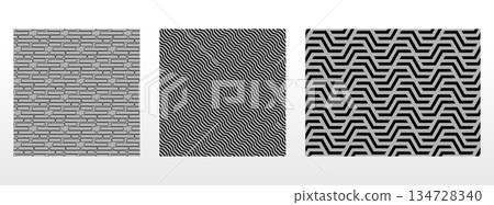 Geometric set of seamless black and gray patterns. Simple vector graphics Geometric set of seamless black and gray patterns. Simple vector graphics 134728340