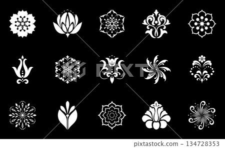Flower icons set. Isolated elements for design. Vector graphics. Flower collection 134728353