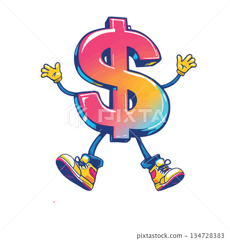 Vsai dollar sign character walking on white background Vsai dollar sign character walking on white background 134728383