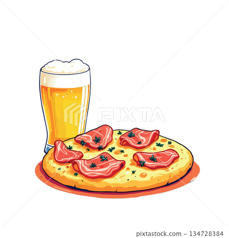 Vsai pizza and beer pairing celebrating italian food illustration 134728384