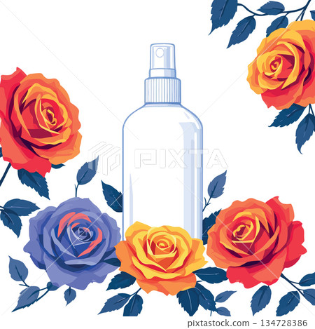 Vsai spray bottle with colorful roses expressing beauty concept 134728386