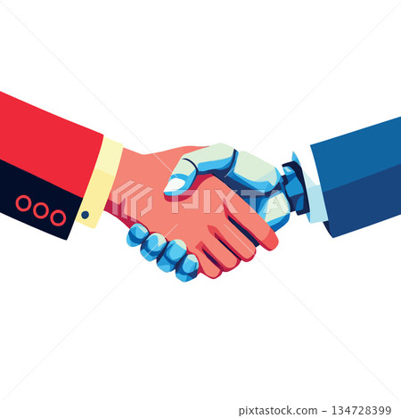 Human and robot hand shaking agreement Human and robot hand shaking agreement 134728399