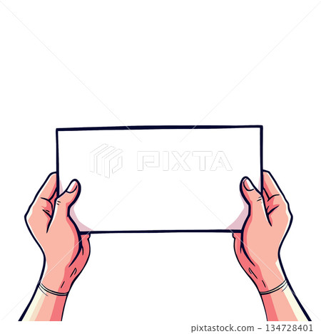 Hands holding blank paper sign for message 134728401