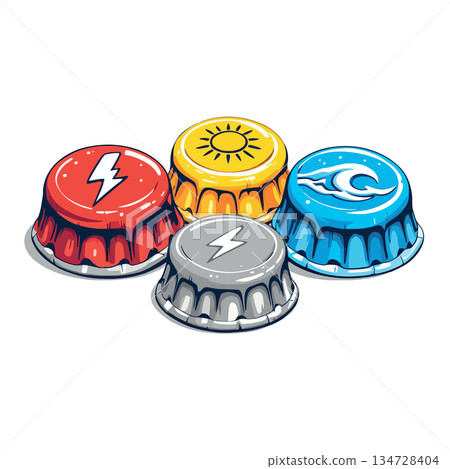 Vsai bottle caps representing various elements energy forces 134728404