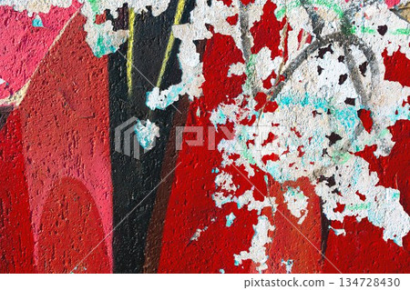 Abstract Urban Graffiti Texture in Red, White, Pink with 90s Grunge Style Abstract Urban Graffiti Texture in Red, White, Pink with 90s Grunge Style 134728430