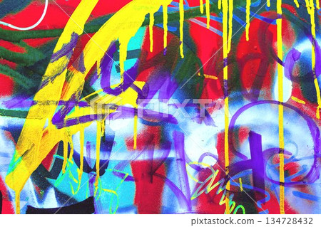 Abstract Graffiti Art with Yellow, Purple, Red, Blue Colors for Urban 90s, Y2K Style Abstract Graffiti Art with Yellow, Purple, Red, Blue Colors for Urban 90s, Y2K Style 134728432
