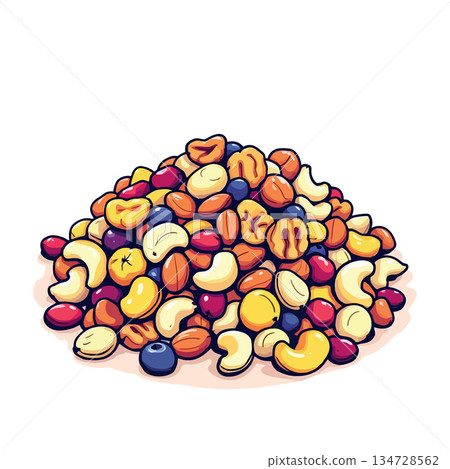 Vsai trail mix nuts and berries pile on white background 134728562