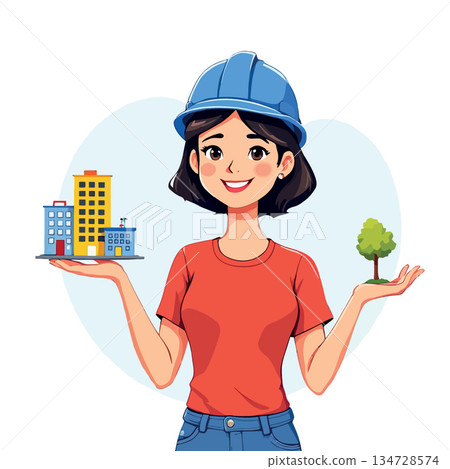 Vsai woman architect balancing urban development and nature planning 134728574