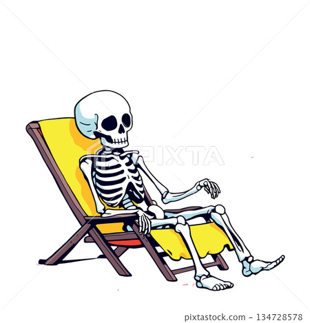 Vsai skeleton relaxing in deck chair on vacation 134728578