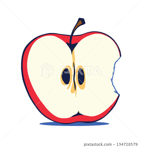 Vsai apple half with a bite showing its core and seeds 134728579