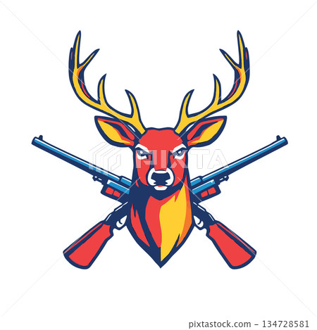 Vsai stag head emblem with crossed hunting rifles Vsai stag head emblem with crossed hunting rifles 134728581