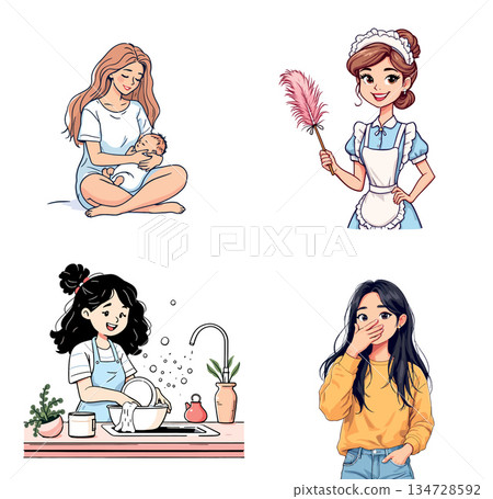 Vsai women daily life and domestic tasks illustration collection Vsai women daily life and domestic tasks illustration collection 134728592