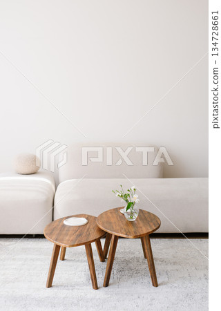 Minimalist Living Room With Flower Vase On Table Minimalist Living Room With Flower Vase On Table 134728661