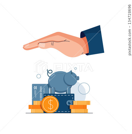 Savings protection vector illustration. Business hand covers the wealth, protects from risks, crisis, provides security Savings protection vector illustration. Business hand covers the wealth, protects from risks, crisis, provides security 134728696