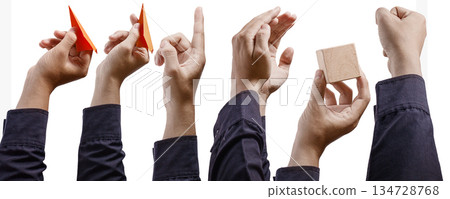 Diverse human hands performing various actions and holding objects. human gestures set collection. holding Hands. body language. High quality photo 134728768