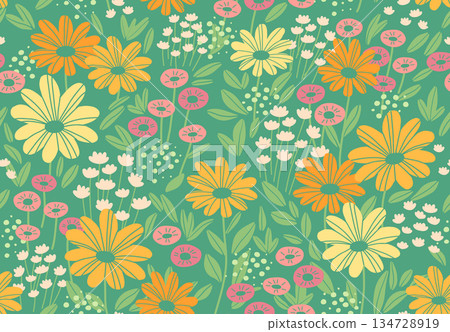 無縫花卉圖案 - 花田布料 134728919