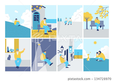 人們坐著放鬆 134728970