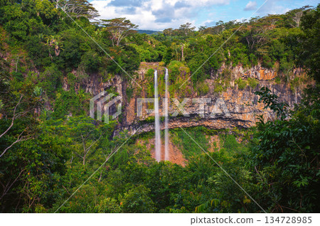 Chamarel Waterfall in Dense Tropical Forest, Mauritius 134728985