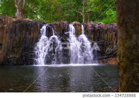 Rochester Falls and Basalt Rock Pool in Mauritius 134728988