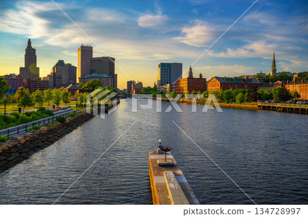 Providence River and Downtown at Sunset, Rhode Island, USA 134728997