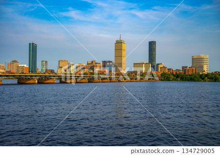 Boston Back Bay Skyline Across Charles River in Massachusetts, USA 134729005