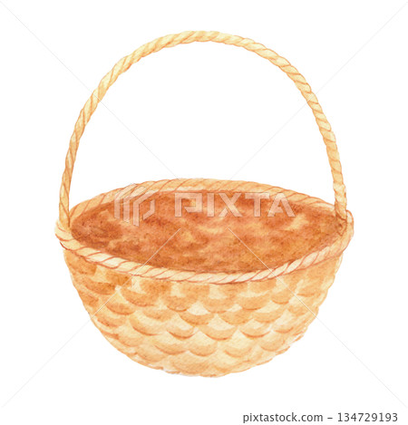 Basket with the willows branches. Watercolor illustration. For fabric, wallpaper, packing paper, greeting cards, design, decoration and illustration. Basket with the willows branches. Watercolor illustration. For fabric, wallpaper, packing paper, greeting cards, design, decoration and illustration. 134729193