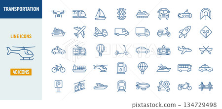Transport bus truck train public line icons set. Motorcycle vehicle subway car bicycle plane outline Transport bus truck train public line icons set. Motorcycle vehicle subway car bicycle plane outline 134729498