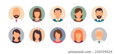 Avatar people face icon. Person man portrait icon. Business vector avatar woman head flat cartoon 134729524