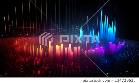 music sound spectrum colorful waveform, sonic wave frequency musical equalizer background, stylish wallpaper 134729623